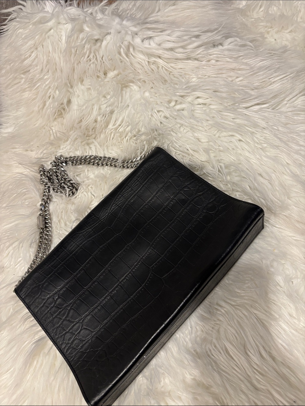 Yves Saint Laurent Black Croc-Embossed Chain Wallet with Silver Hardware - Picture 6 of 10